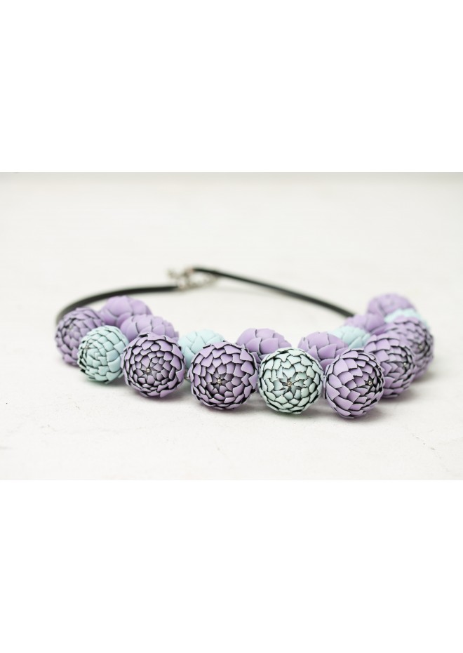 Lilac & Sky Blue Polymer Clay Statement Necklace – One-of-a-Kind