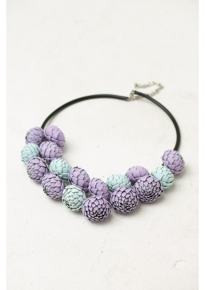 Lilac & Sky Blue Polymer Clay Statement Necklace – One-of-a-Kind