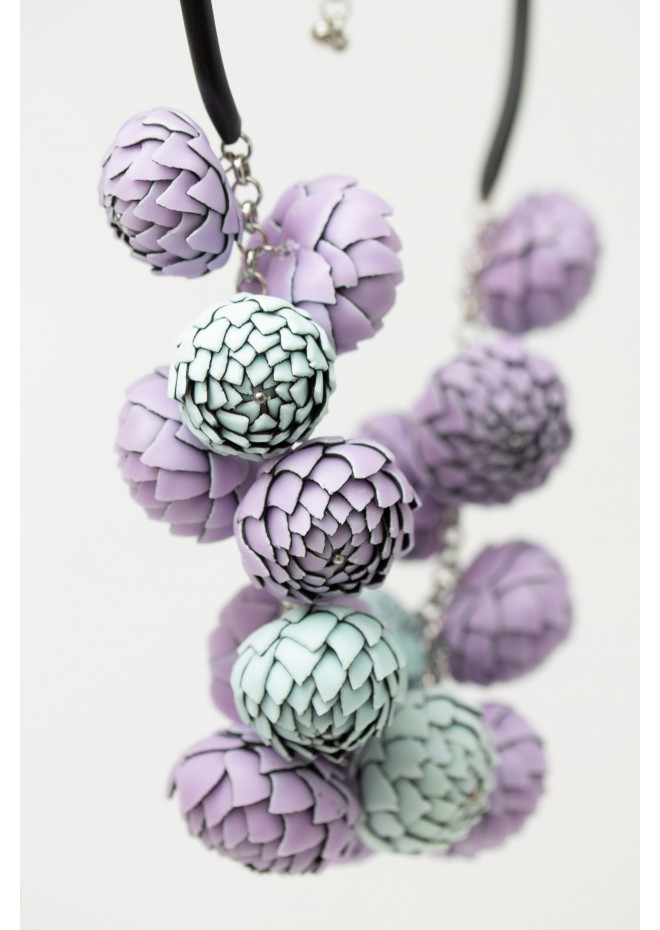 Lilac & Sky Blue Polymer Clay Statement Necklace – One-of-a-Kind