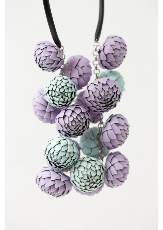 Lilac & Sky Blue Polymer Clay Statement Necklace – One-of-a-Kind