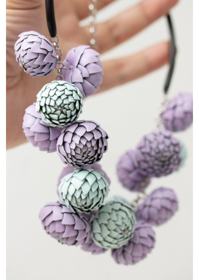 Lilac & Sky Blue Polymer Clay Statement Necklace – One-of-a-Kind