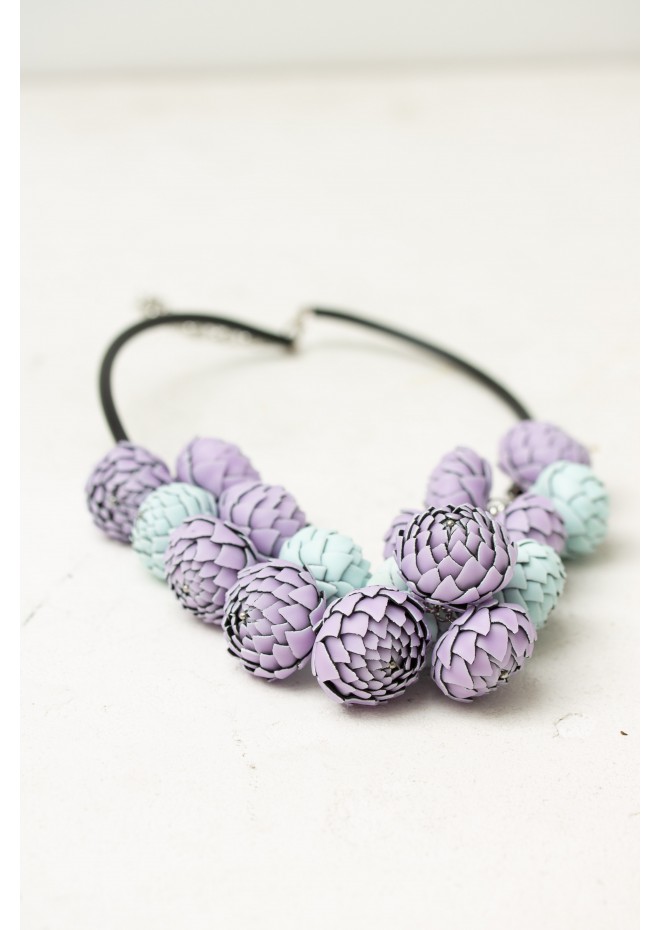 Lilac & Sky Blue Polymer Clay Statement Necklace – One-of-a-Kind