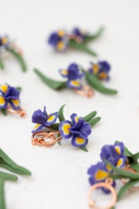 Blue Iris Clip-On Earrings | Handmade Floral Jewelry with Rose Gold Tone