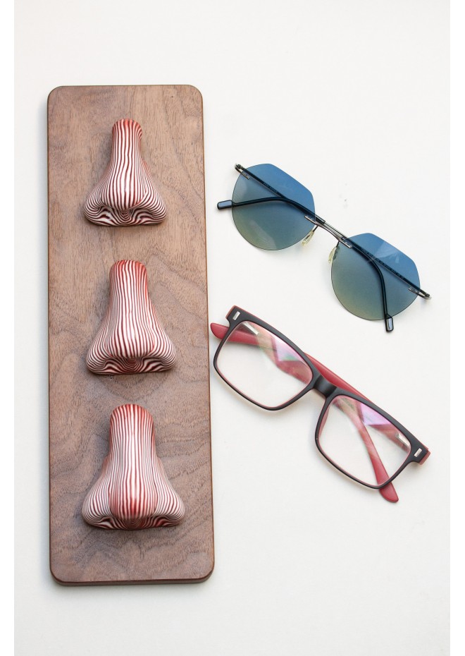 Striped Brown Nose Stand for Glasses and Sunglasses (Wall-mounted or Desk-mounted)