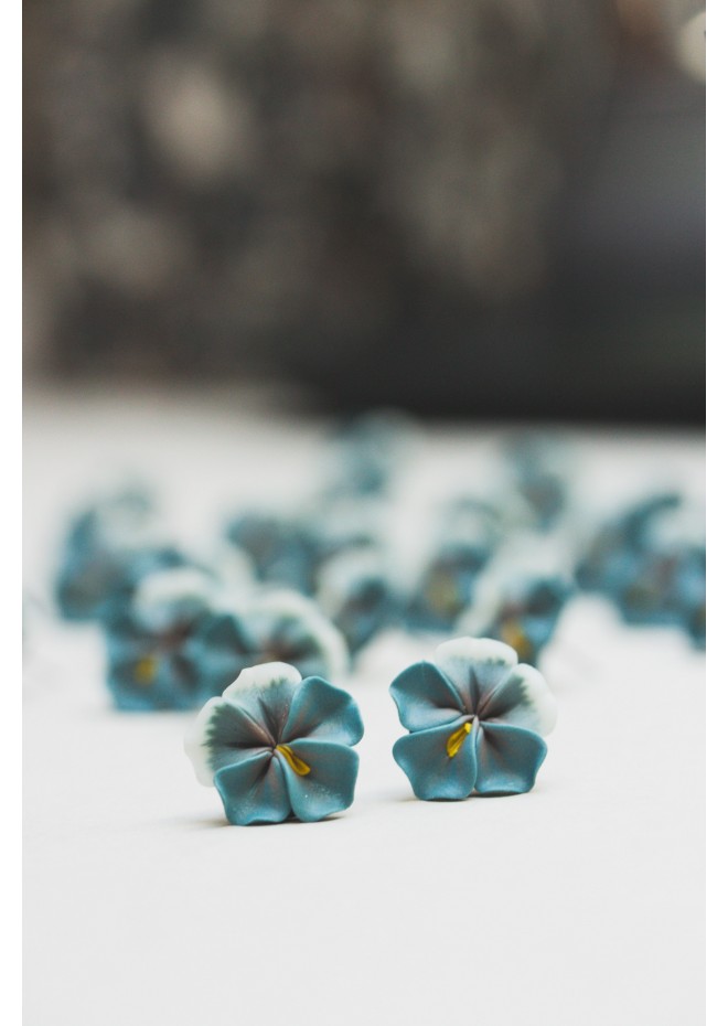Blue-Gray Pansy Flower Earrings | Hypoallergenic Handmade Studs