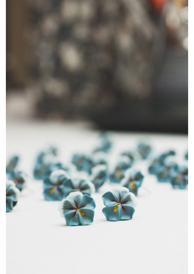 Blue-Gray Pansy Flower Earrings | Hypoallergenic Handmade Studs