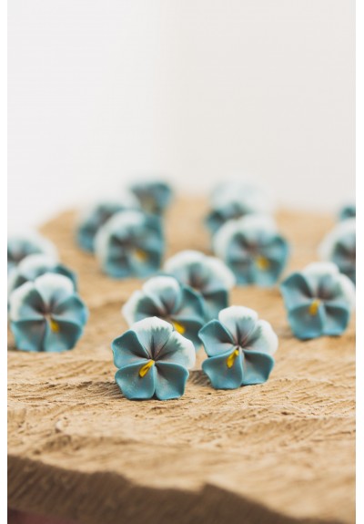 Handmade Pansy Stud Earrings in Soft Blue-Gray