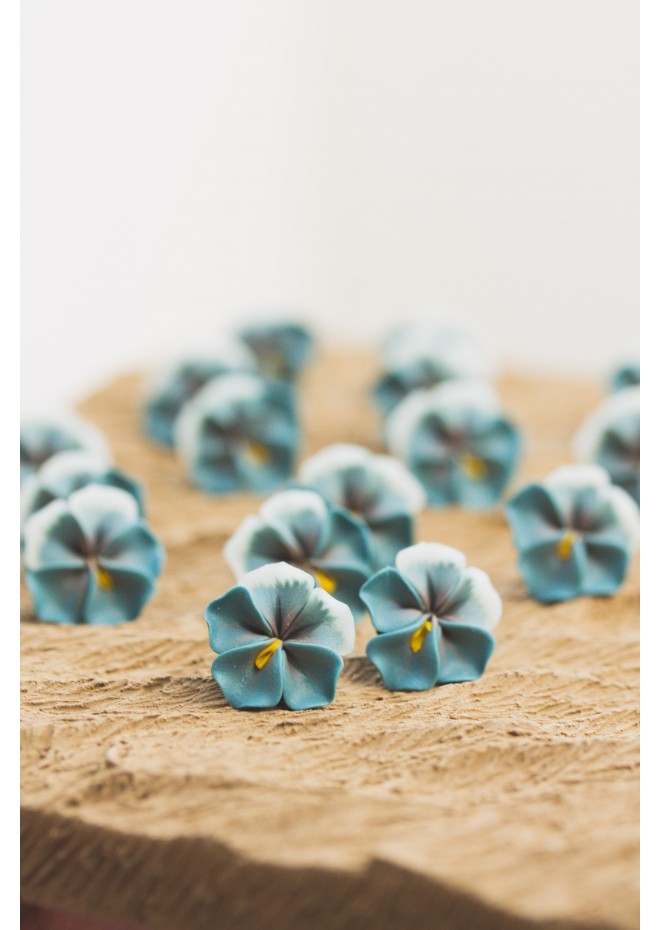 Blue-Gray Pansy Flower Earrings | Hypoallergenic Handmade Studs