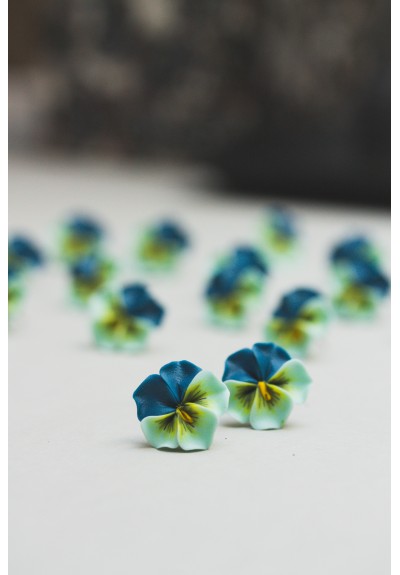 Handmade Pansy Stud Earrings in Deep Blue & Sky Blue