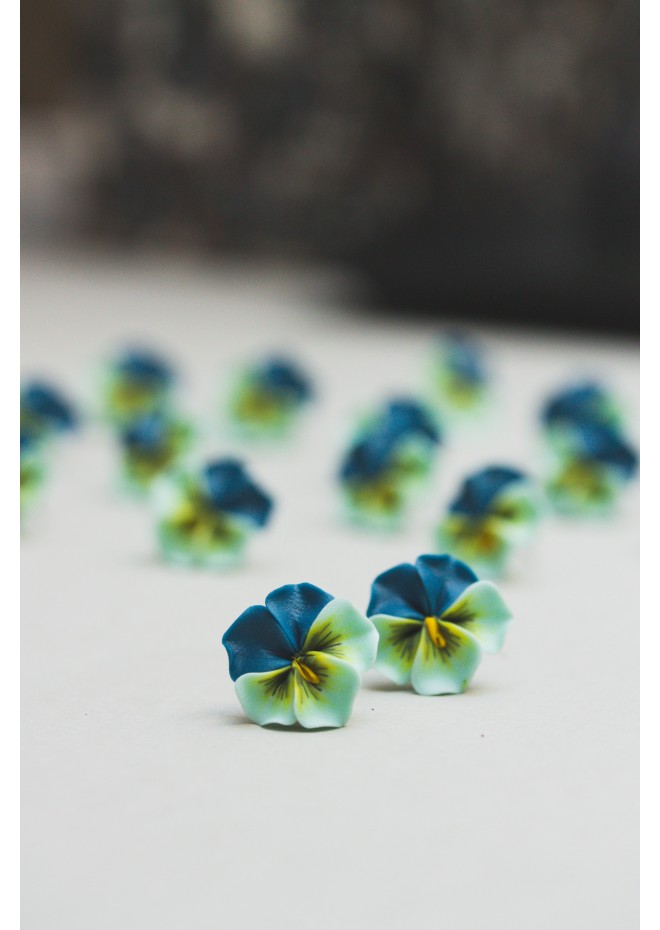 Blue Pansy Stud Earrings | Handmade Hypoallergenic Flower Jewelry