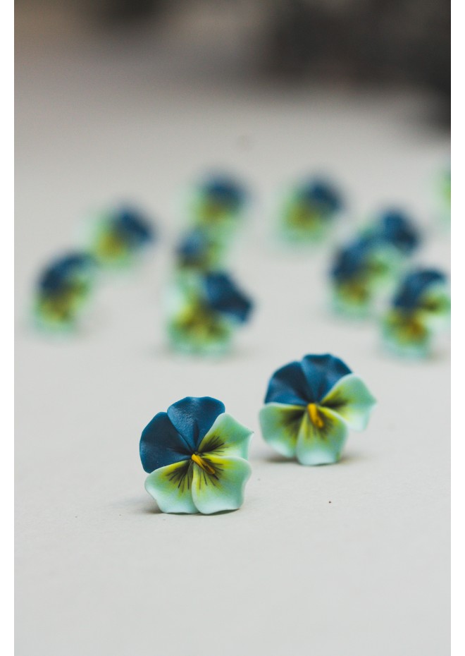 Blue Pansy Stud Earrings | Handmade Hypoallergenic Flower Jewelry
