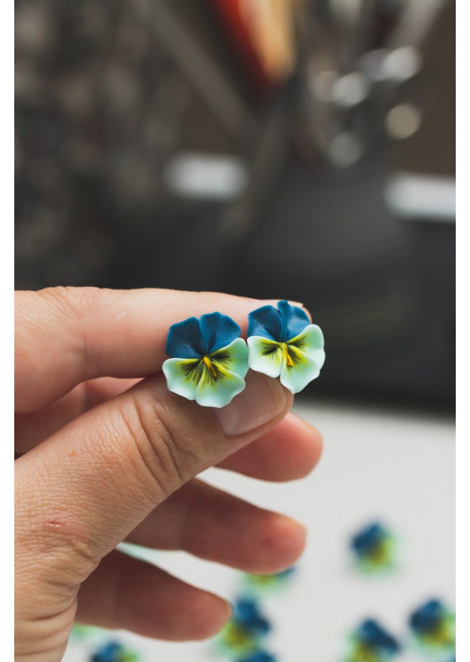 Blue Pansy Stud Earrings | Handmade Hypoallergenic Flower Jewelry