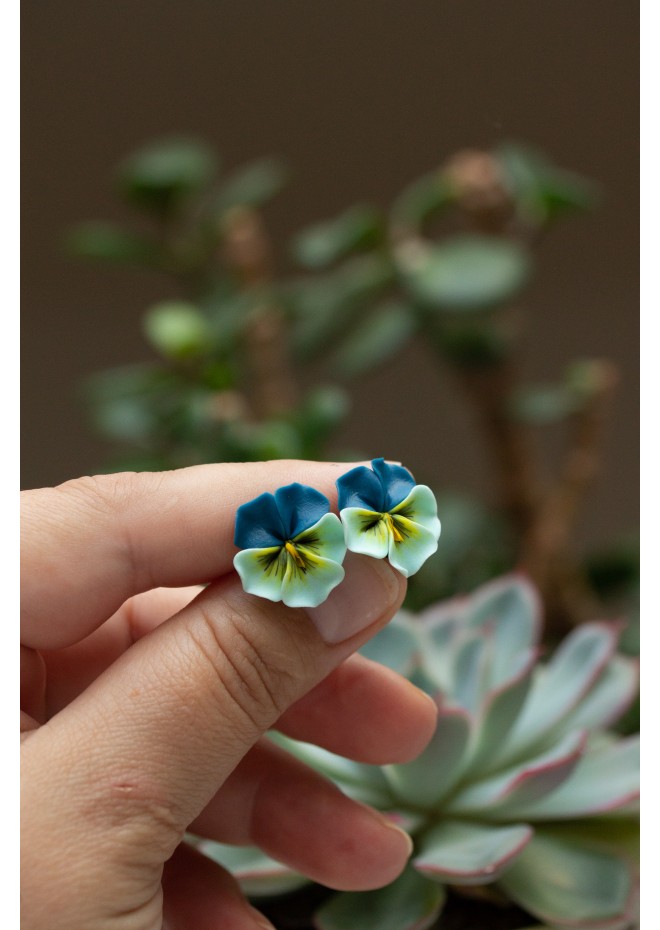 Blue Pansy Stud Earrings | Handmade Hypoallergenic Flower Jewelry