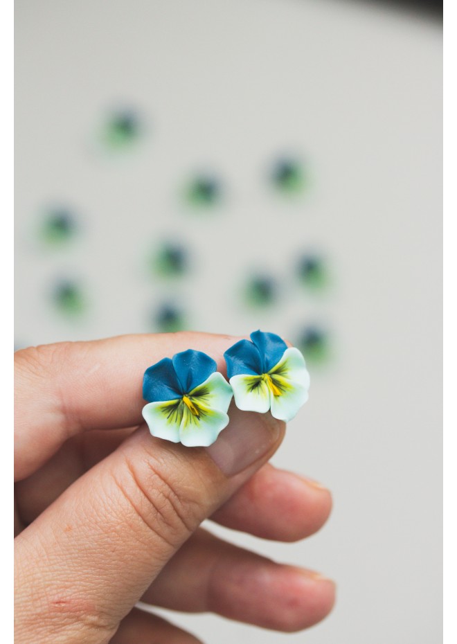 Blue Pansy Stud Earrings | Handmade Hypoallergenic Flower Jewelry