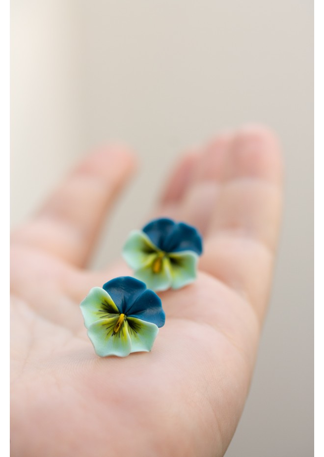 Blue Pansy Stud Earrings | Handmade Hypoallergenic Flower Jewelry
