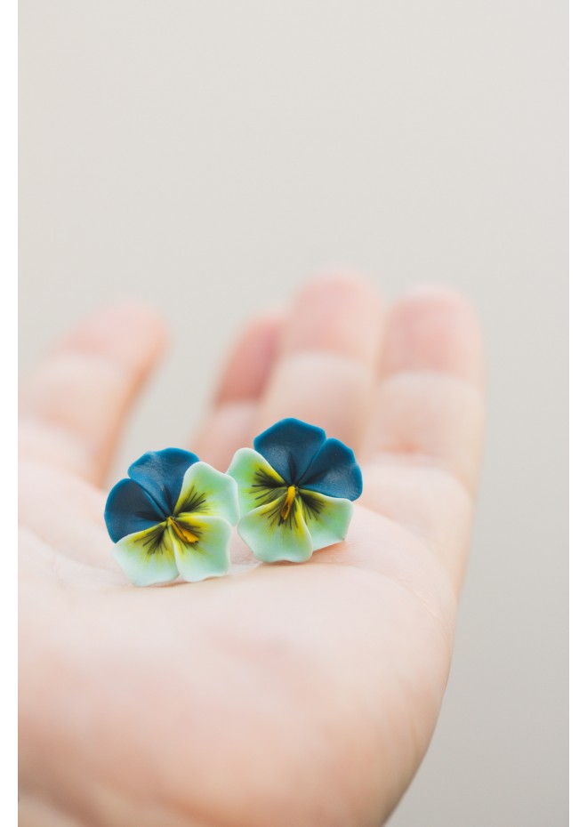 Blue Pansy Stud Earrings | Handmade Hypoallergenic Flower Jewelry