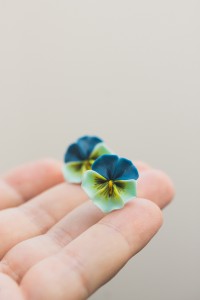 Handmade Pansy Stud Earrings in Deep Blue & Sky Blue