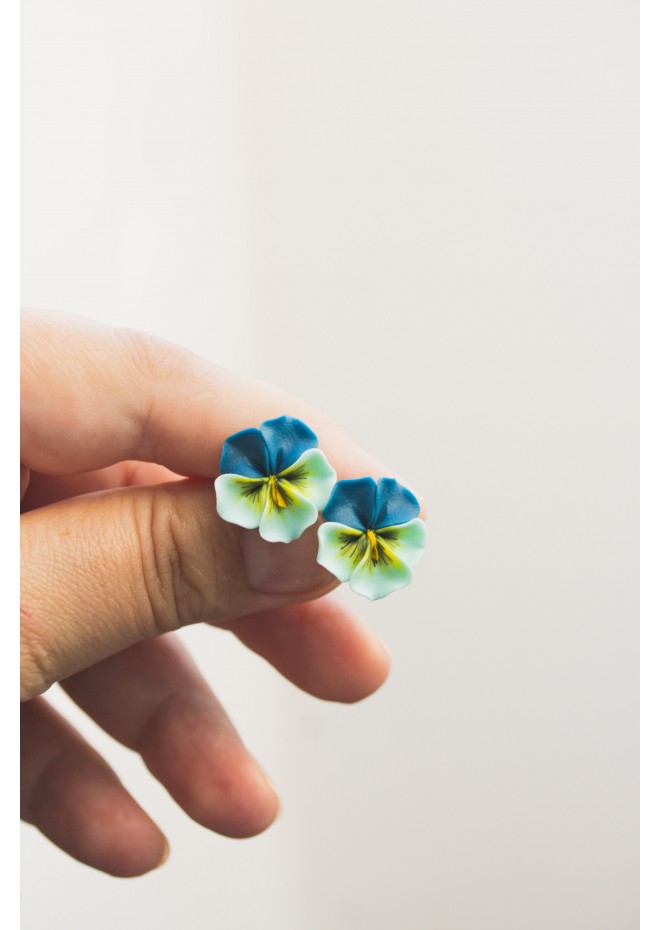 Blue Pansy Stud Earrings | Handmade Hypoallergenic Flower Jewelry