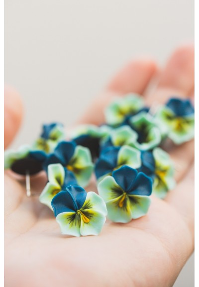 Handmade Pansy Stud Earrings in Deep Blue & Sky Blue