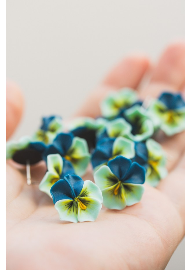 Blue Pansy Stud Earrings | Handmade Hypoallergenic Flower Jewelry