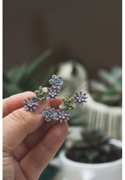 Succulent Garden Polymer Clay Ear Cuffs 