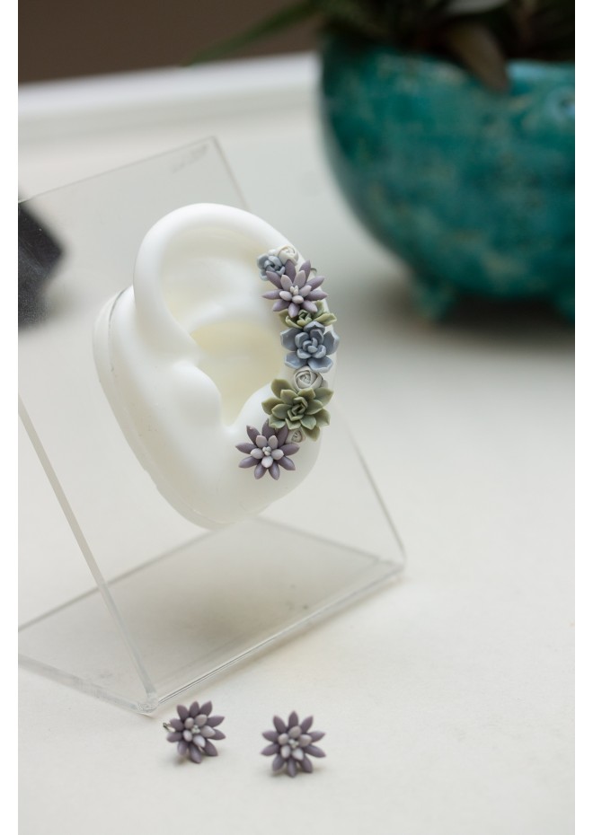 Versatile Succulent Ear Cuffs with Matching Studs – Hypoallergenic Jewelry Set