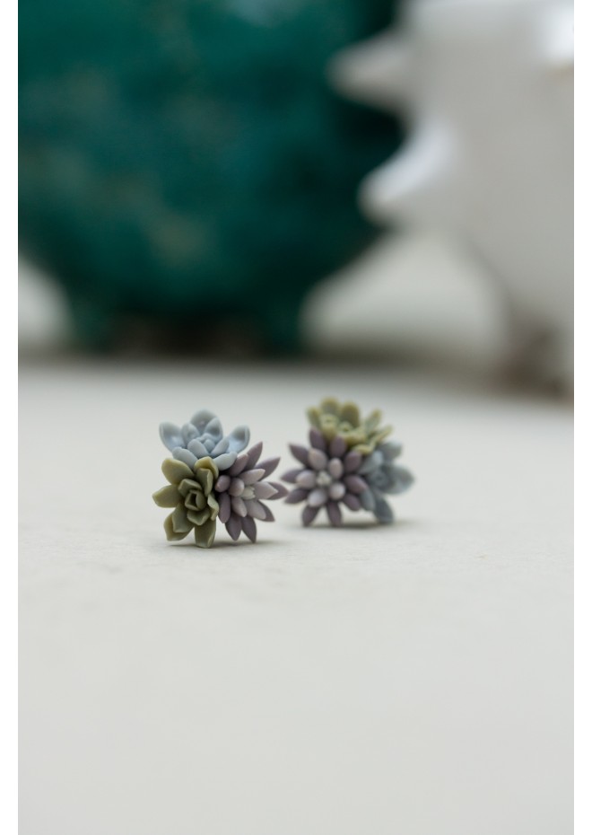 Succulent Bouquet Earrings | Lilac, Blue & Green Handmade Studs