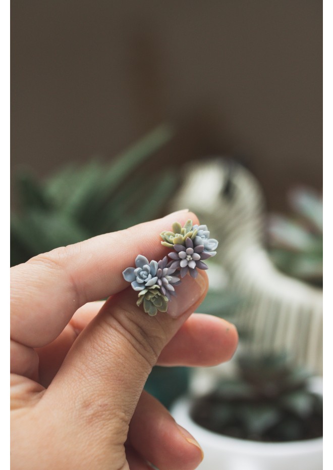 Succulent Bouquet Earrings | Lilac, Blue & Green Handmade Studs