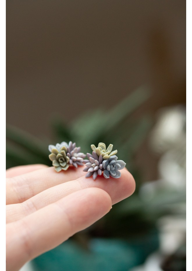 Succulent Bouquet Earrings | Lilac, Blue & Green Handmade Studs
