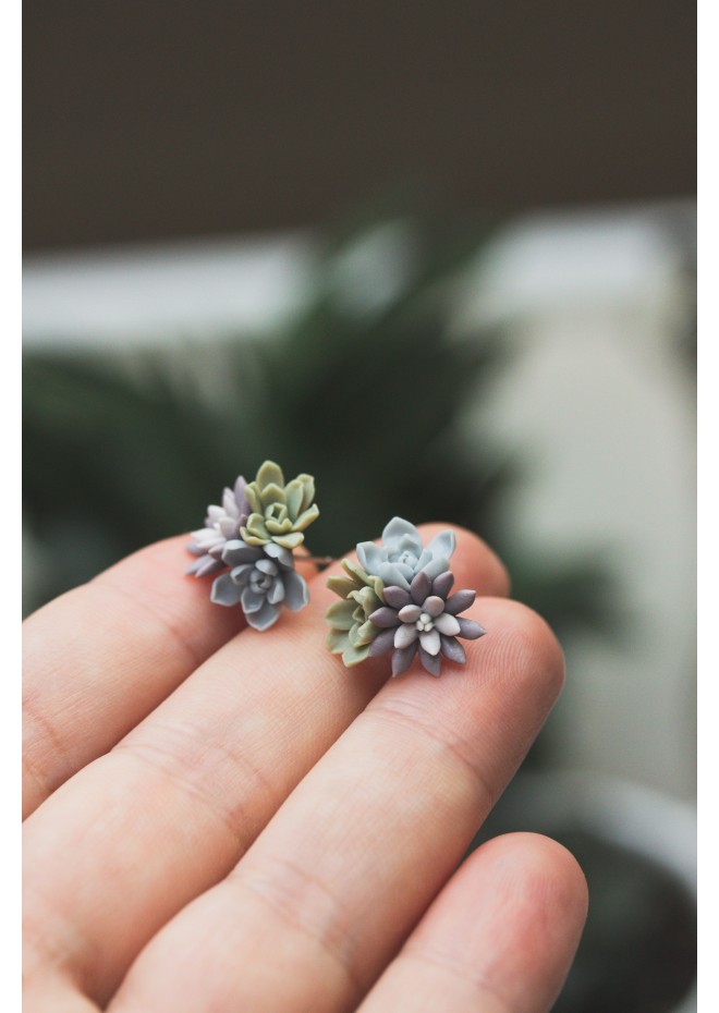 Succulent Bouquet Earrings | Lilac, Blue & Green Handmade Studs