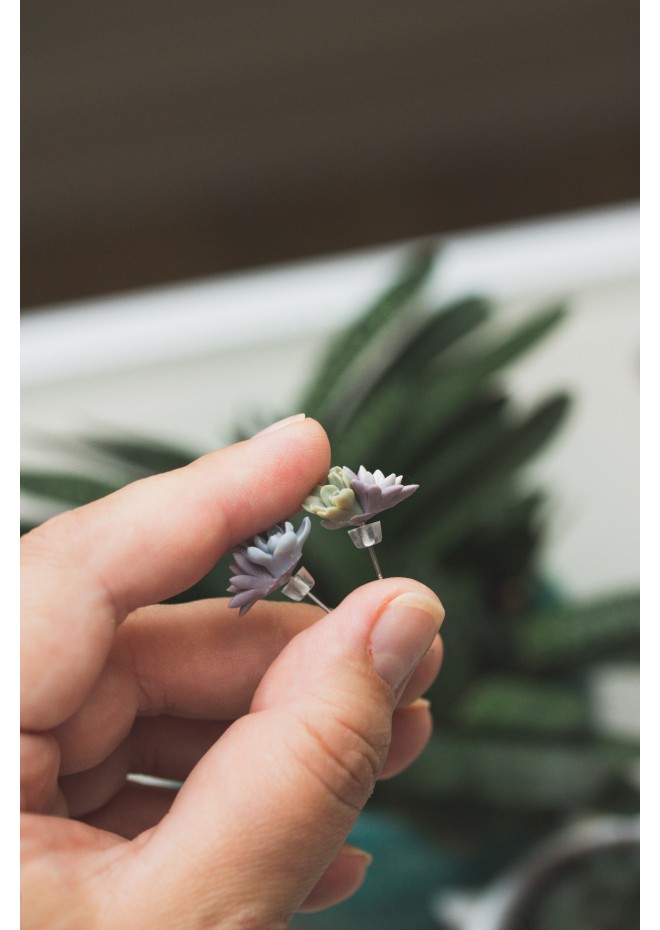 Succulent Bouquet Earrings | Lilac, Blue & Green Handmade Studs