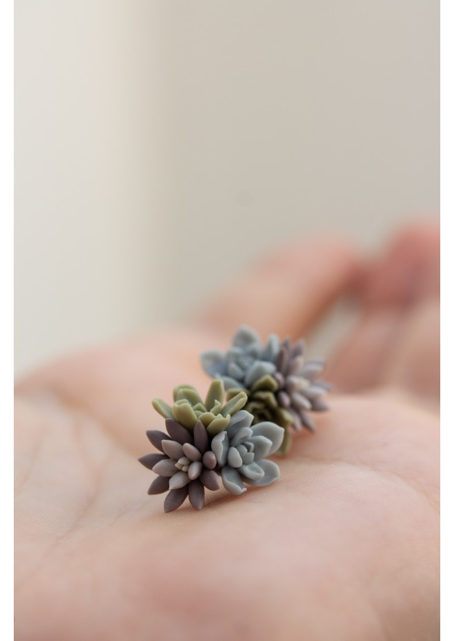 Succulent Bouquet Earrings | Lilac, Blue & Green Handmade Studs