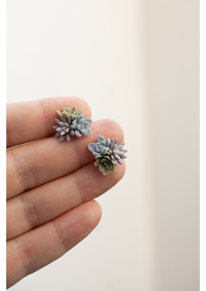 Succulent Bouquet Earrings | Lilac, Blue & Green Handmade Studs