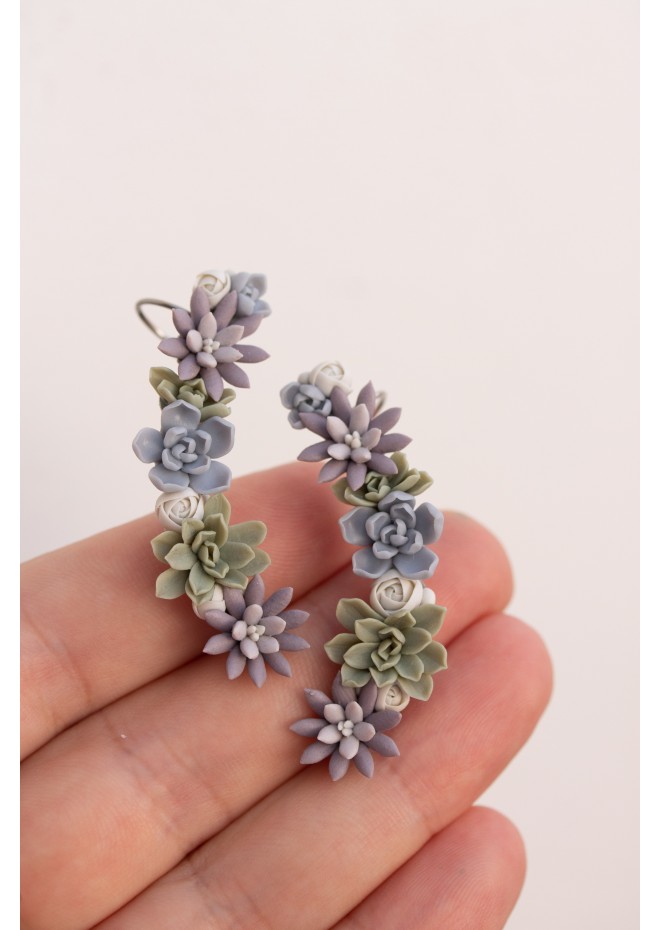 Versatile Succulent Ear Cuffs with Matching Studs – Hypoallergenic Jewelry Set
