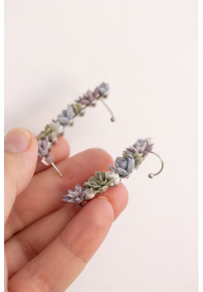 Succulent Ear Cuffs – 2-in-1 Set with Stud Earrings | Hypoallergenic, 5 cm