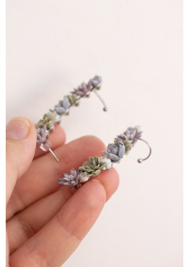 Versatile Succulent Ear Cuffs with Matching Studs – Hypoallergenic Jewelry Set