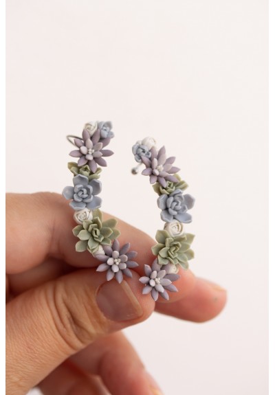 Succulent Ear Cuffs – 2-in-1 Set with Stud Earrings | Hypoallergenic, 5 cm