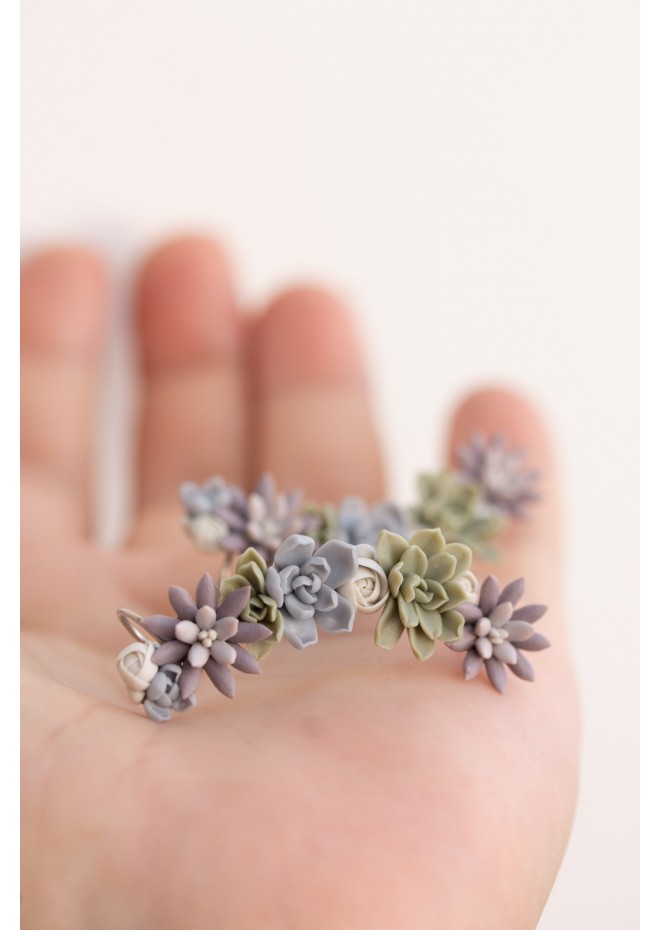 Versatile Succulent Ear Cuffs with Matching Studs – Hypoallergenic Jewelry Set