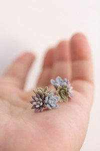 Handmade Succulent Bouquet Stud Earrings – Pastel Lilac, Blue & Green