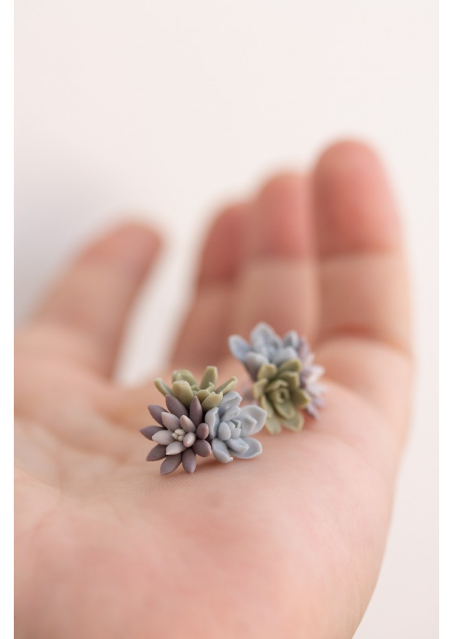 Succulent Bouquet Earrings | Lilac, Blue & Green Handmade Studs
