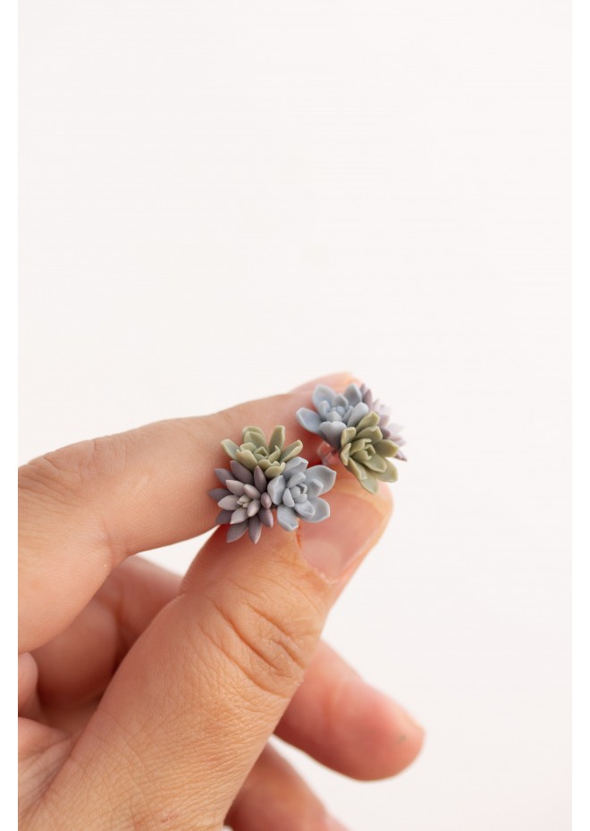 Succulent Bouquet Earrings | Lilac, Blue & Green Handmade Studs