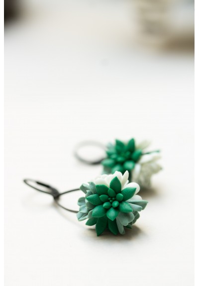 Green Succulent Dangle Earrings – Lightweight Handmade Floral Drops