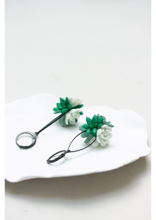 Handcrafted Dangle Earrings with Succulent Bouquet – 5 cm