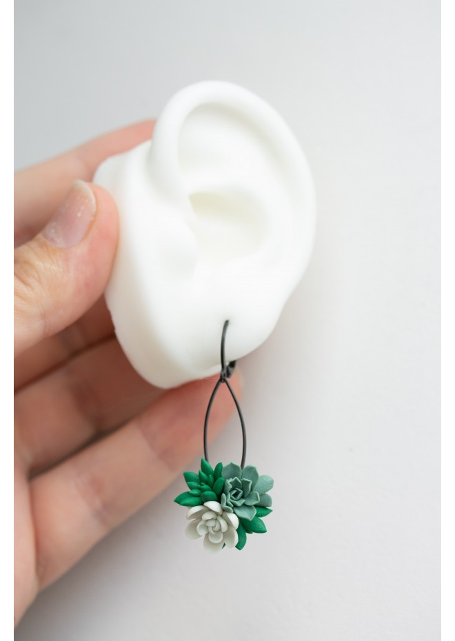 Handcrafted Dangle Earrings with Succulent Bouquet – 5 cm