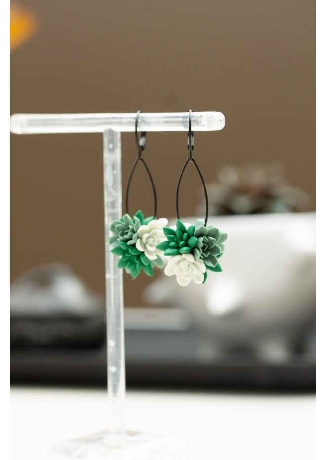 Handcrafted Dangle Earrings with Succulent Bouquet – 5 cm