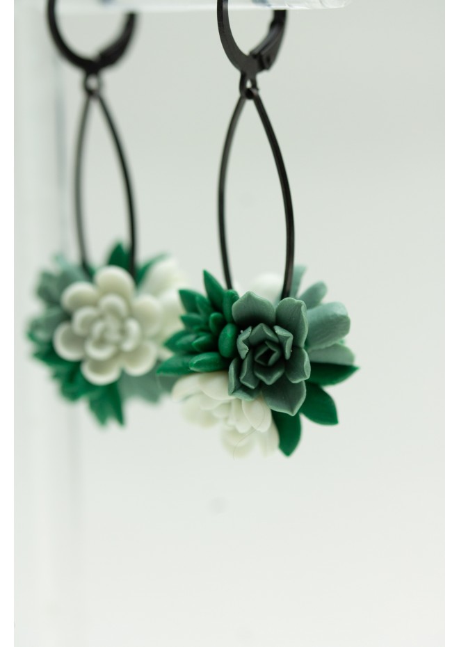 Handcrafted Dangle Earrings with Succulent Bouquet – 5 cm