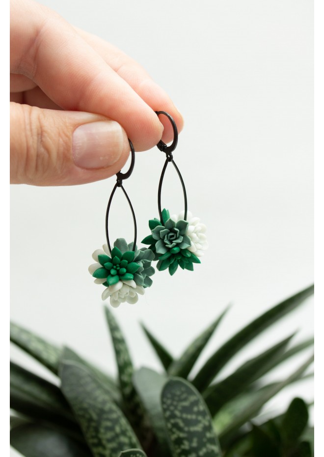 Handcrafted Dangle Earrings with Succulent Bouquet – 5 cm