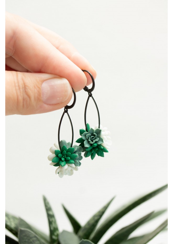 Handcrafted Dangle Earrings with Succulent Bouquet – 5 cm