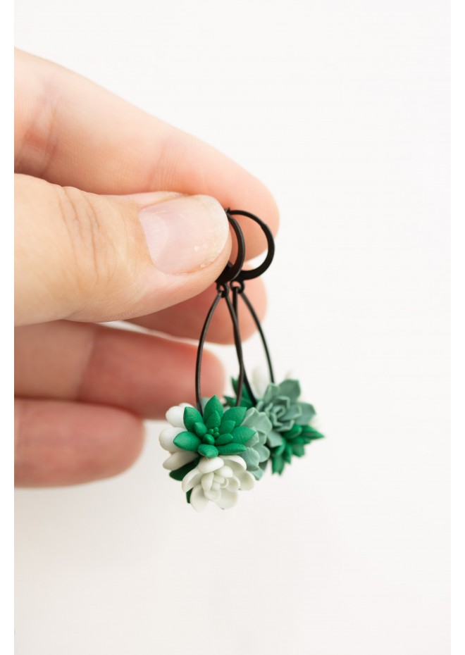 Handcrafted Dangle Earrings with Succulent Bouquet – 5 cm