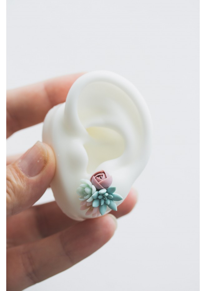 Succulent Bouquet Earrings – Handmade in Pastel Clay